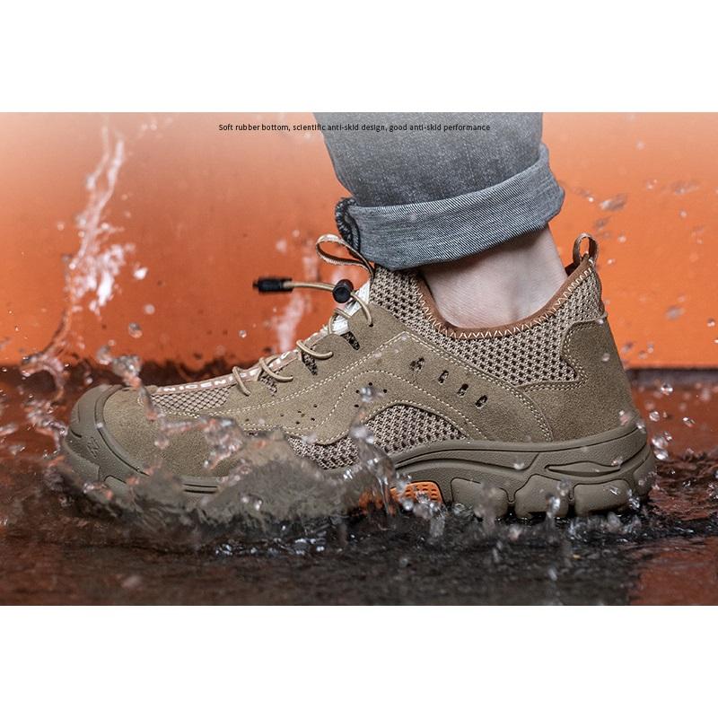 Letní pracovní obuv Pánská ocelová špička Proti nárazu, Proti propíchnutí, Protiskluzová, Prodyšná a deodorantní bezpečnostní obuv