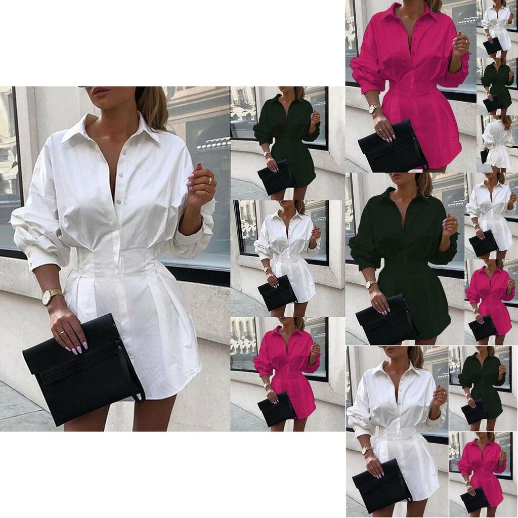 Elegante Abito Camicia da Donna a Maniche Lunghe Mini Abito con Vestibilità Comoda e Design alla Moda