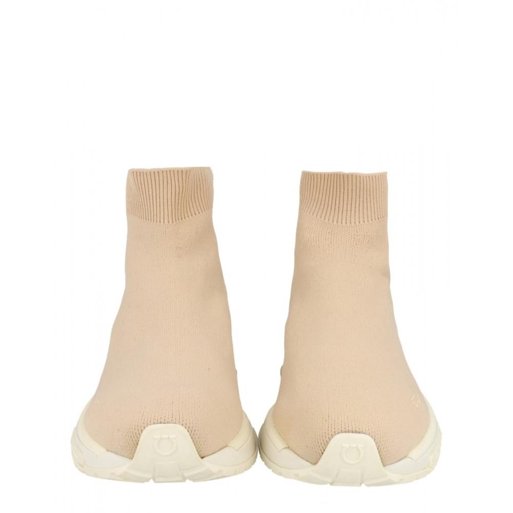 Salvatore Ferragamo Ninette High Top Sock Sneakers Beige