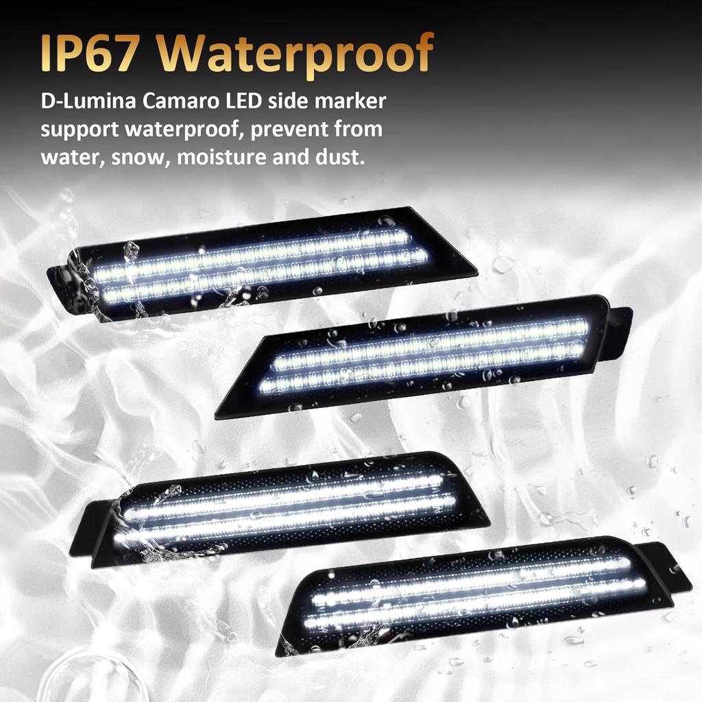 D-Lumina LED Seitenmarkierungsleuchten Rauchglas für Chevy Camaro 2010 2011 2012 2013 2014 2015, 5. Generation Camaro Front-Heckstoßstange LED Seitenmarkierer Weiß,