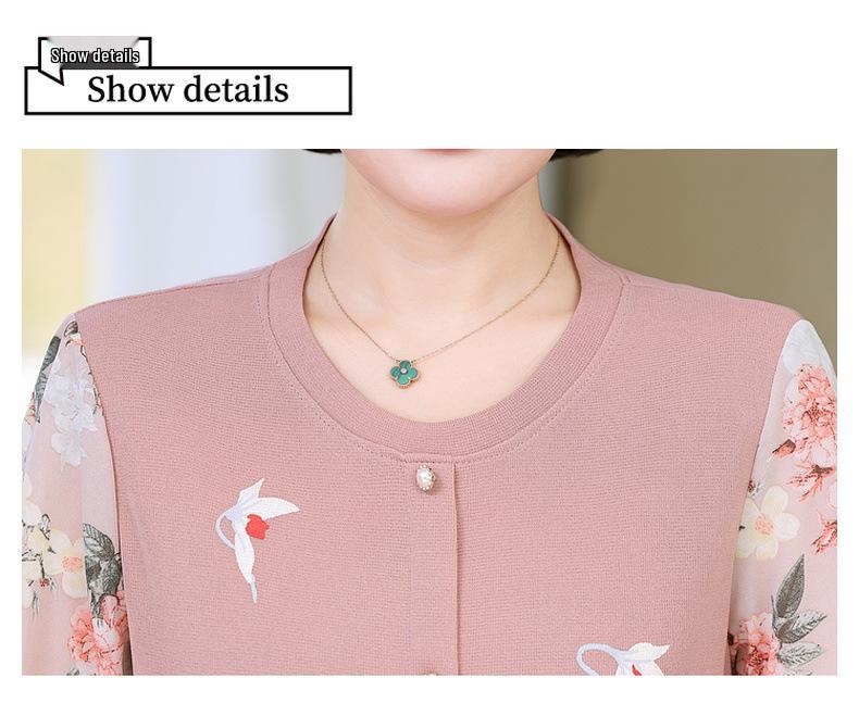 Elegant Seven-Sleeve Knit Top for Middle-Aged & Elderly Women - Spring/Autumn Collection