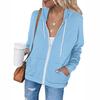 2021 Cross-Border Autumn/Winter Solid Color Hooded Zip-Up Sweatshirt with Drawstring and Pockets