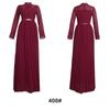 African Women's Muslim Long Sleeve Chiffon Pleated Skirt Dress with Belt