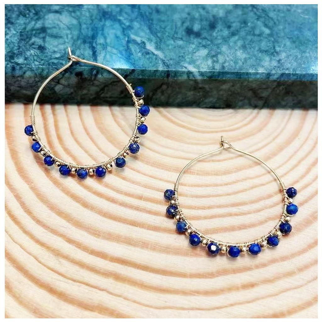 Les Trésors De Lily [R6331] - Golden Blue 'Cléopatra' Steel Designer Hoop Earrings - 30 Mm - 3 Mm