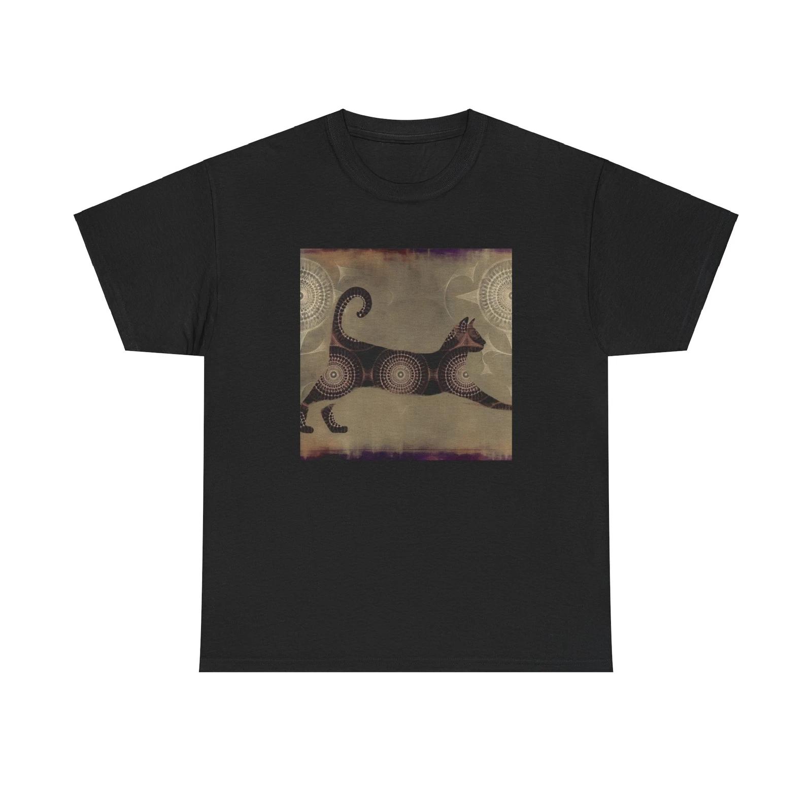 

Unisex Adult T Shirt Vintage Style Cat Spirograph Art Pet Lover Black Cat Tee 3XL