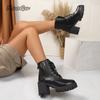 British Style 2025 New Round Head Chunky Heel Ankle Bootie Women's Boots Black Lace Up Shoes Botines Para Mujeres Size 35-42