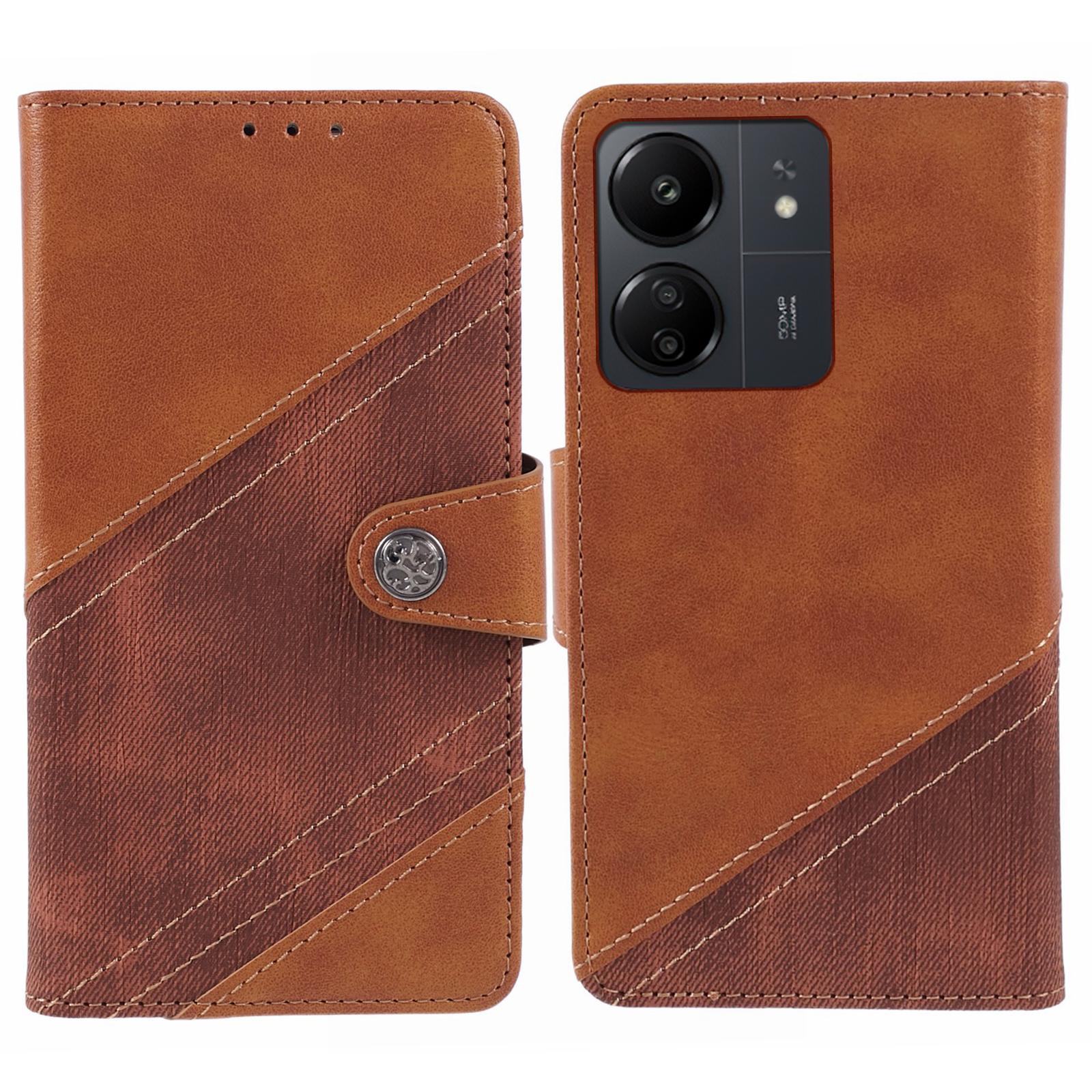 

For Xiaomi Redmi 13C 4G/Poco C65 4G Phone Case Dustproof TPU+PU Leather Mobile Cover Shell Wallet Brown