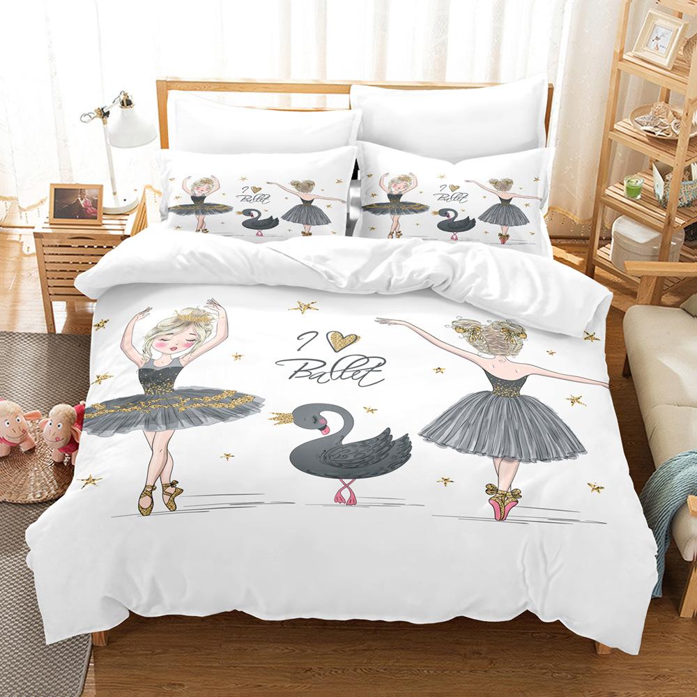 Cartoon Duvet Cover Twin King Kawaii Swan Ballerina Girl Bedding Set Microfiber Cute Dancer Comforter Cover Ballerina Room Decor
