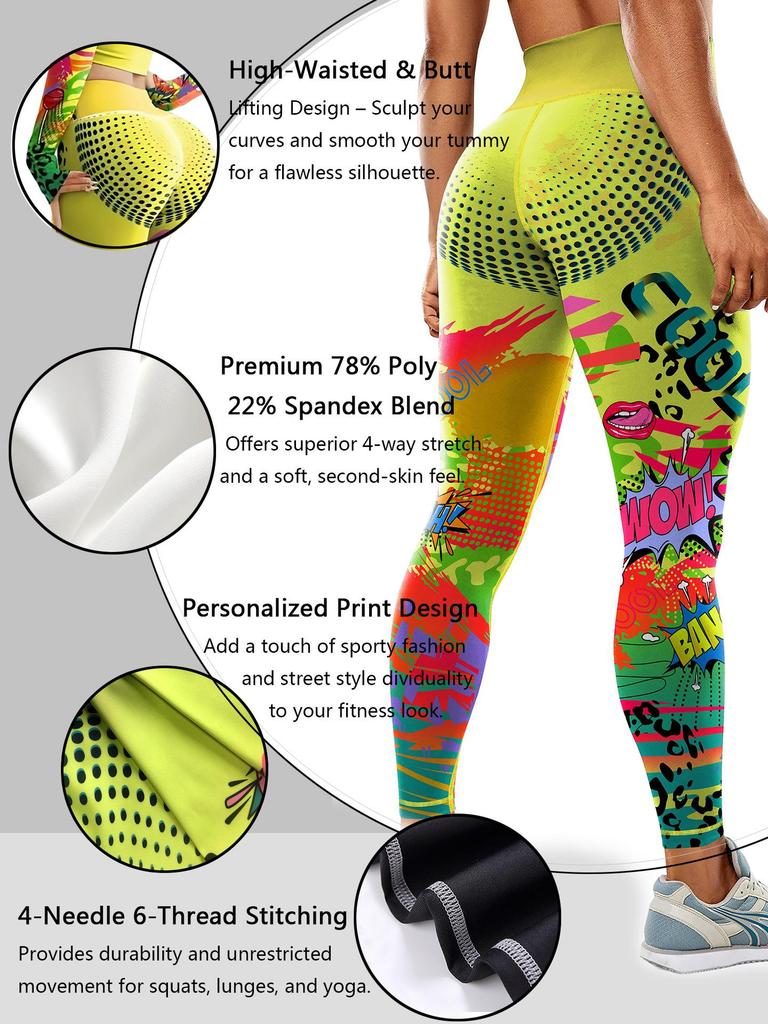 High-Waisted Women's Yoga Pants - Tummy Control, Printed Sportswear for Outdoor Fitness
