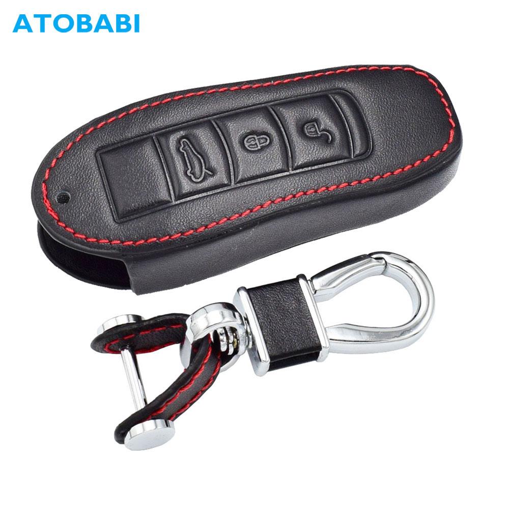 Leather Car Key Cover Bag For Porsche Macan Cayenne Panamera 911 Boxster Cayman 718 Smart Remote Control Fobs Shell Protector Case