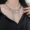 Light luxury niche personality rivet fringed pearl necklace female tide cool fashion temperament design advanced sense collarbone chain