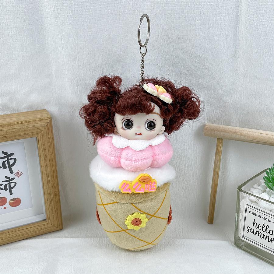 Cute Doll Milk Tea Cup Plush Doll Simulation Loli Keychain Pendant Princess Doll Girl Small Gift