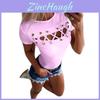 Elegant Sexy Ladies Women's Short Sleeve Cross Lace Up Bodycon Blouse Tops Slim T-shirt