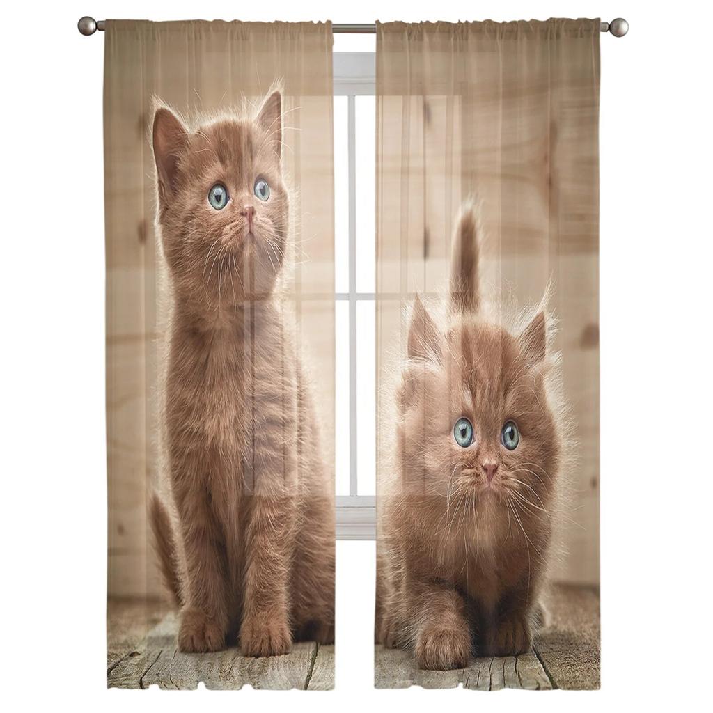 Roztomilá zvířátka Kočka Moderní závěsy do obývacího pokoje Průhledné tylové závěsy Průsvitné okno do ložnice Příslušenství Dekor