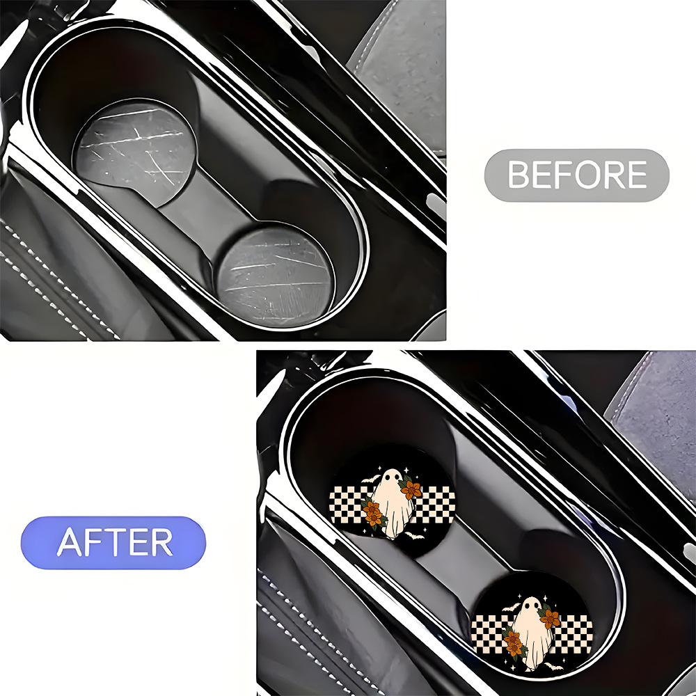 2PCS Ghost Pattern Car Personalized Water Cup Mat Stand Anti Slip Mat Bottle Stand Cup Stand Car Interior Anti Slip Cup Stand