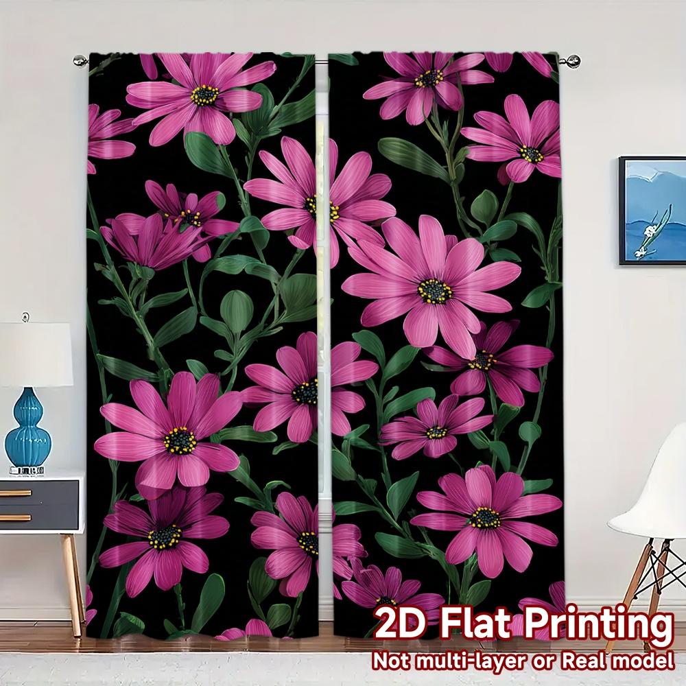 

2D FLAT PRINTING 2pcs Curtains (Without Rod) Floral Pattern with Pink Flowers Women is Day Festival Creative Curtains Polyester 100*130 Grommet Top 1pcs