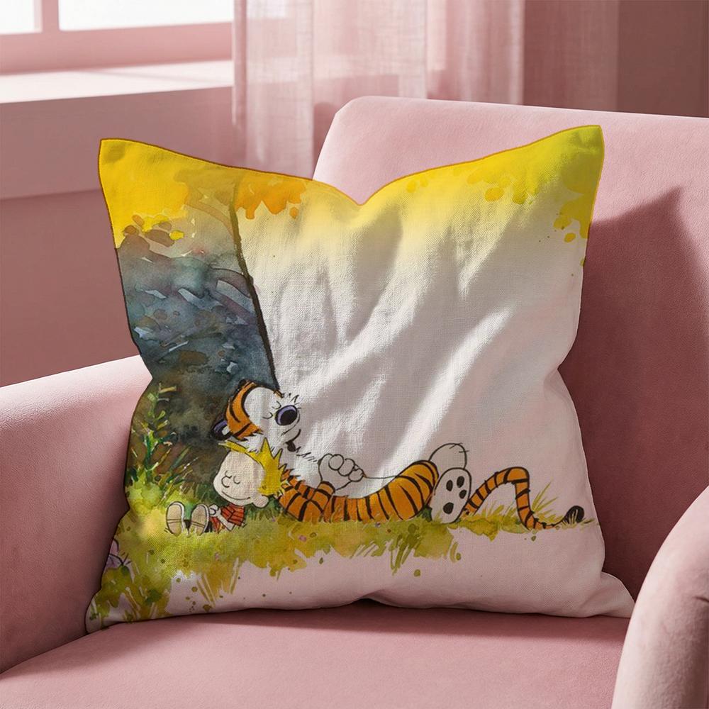 C-Calvin and H-Hobbes Cushion Cover Multi-Scene Pillow Cover for Home & Car - Reversible, Soft & Durable for Daily Use