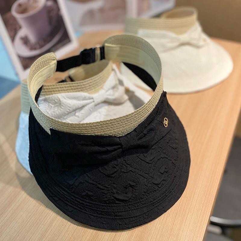 Niche Pleated Seersucker Empty Top Hat Children's Summer Small Fresh Bow Sun Hat Big Brim Sun Hat
