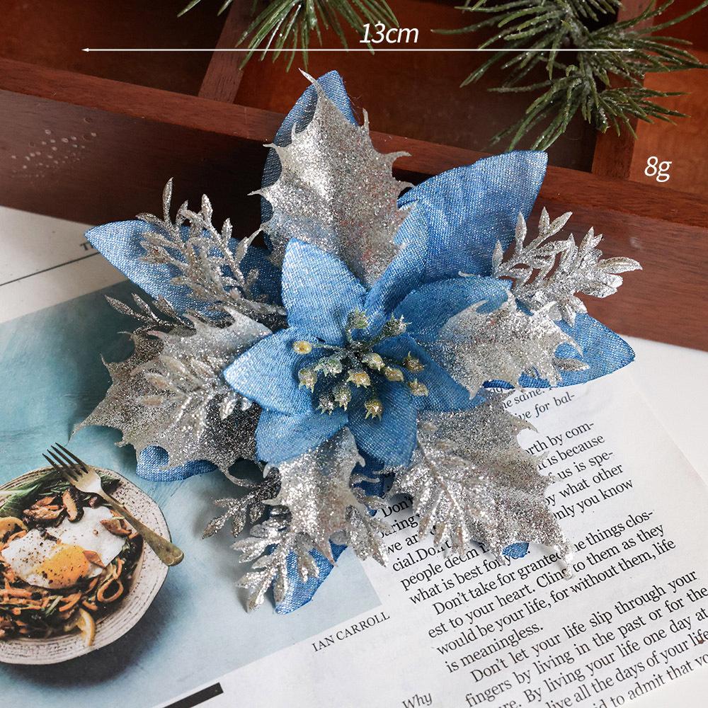 13cm Glitter Artifical Christmas Flowers Merry Christmas Tree Decoration Happy New Year Ornaments Xmas Fake Flowers Gifts