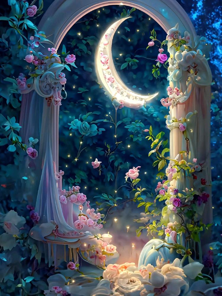 Flower and Moon Diamond Painting 5DDIY New 2024 Set Jewelry Cross Embroidery Beautiful Art Mosaic Home Decoration Craft Gift