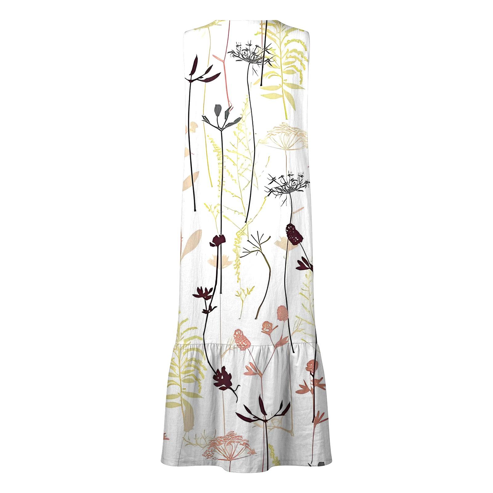 Женское летнее платье с принтом без рукавов и V-образным вырезом на пуговицах — фото 5