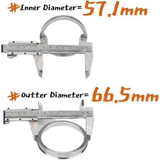 66.5 to 57.1 Aluminium Alloy OD=66.5mm ID=57.1mm Center Rings Aluminium Alloy Wheel Reducer Rings, 4 Pieces