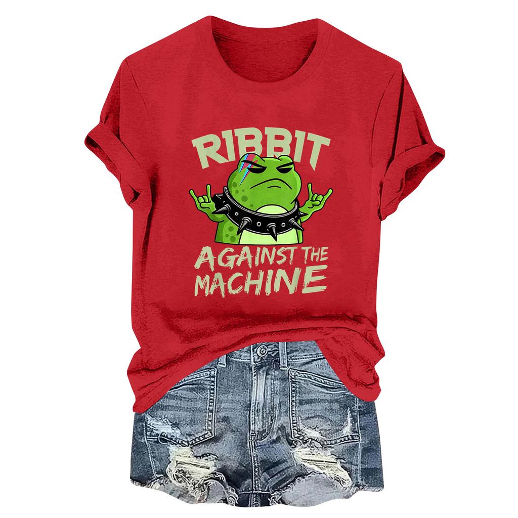 Women's Fashion Casual Printed Round Neck Short Sleeved Pullover T-Shirt Top