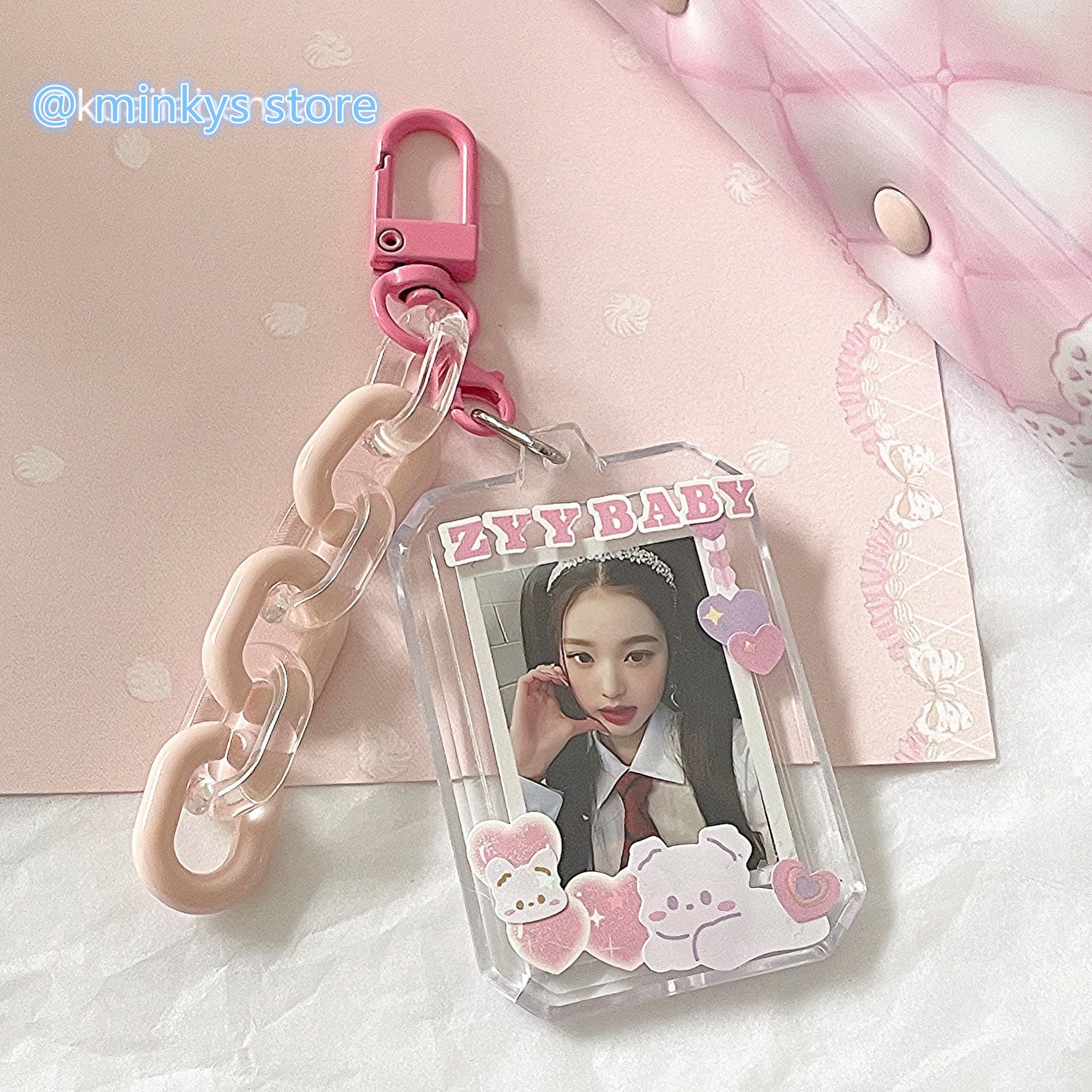 MINKYS New Arrival Love Heart Kawaii 1 inch Acrylic Photocard Holder Card Photo Holder Bag Pendant School Stationery