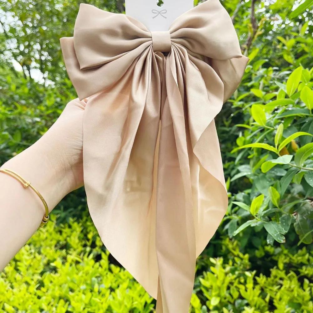 New Elegant Bow Ribbon Hair Clip Women Fashion Solid Bowknot Satin Hairpin Barrettes Girls Ponytail Clip Hair Accessories