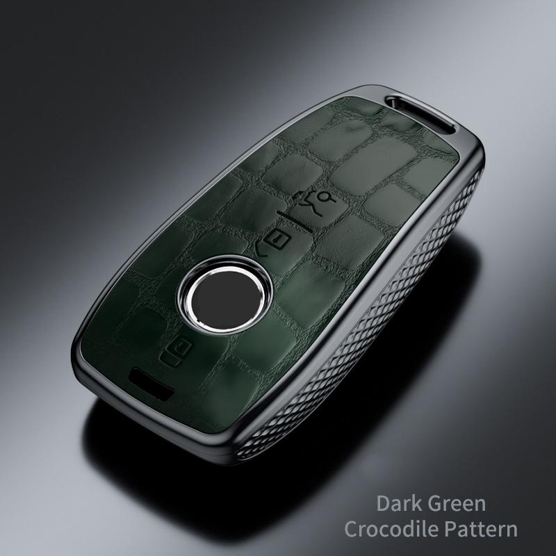 

Crocodile Texture Car Key Case with Keychain For Mercedes-Benz E300L, GLC, GLB, GLE350, E260, C260L, C200L Key Protection Shell помаранчевий