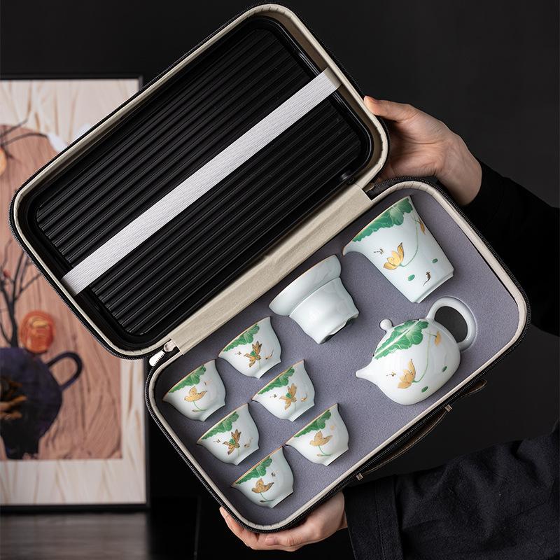 Hand-painted Xishi Teapot Kung Fu Travel Tea Set, Teacup Tea Tray Set, High-end Company Business Festival Commemorative Gifts