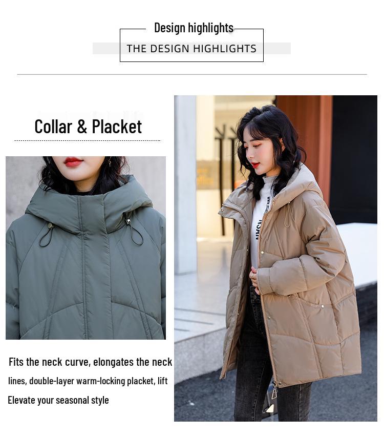 Women's Mid-Length Down Cotton Coat 2023: Hot Style, New Plus Size, Thick, Fashionable, Loose, Warm Cotton-Padded Jacket