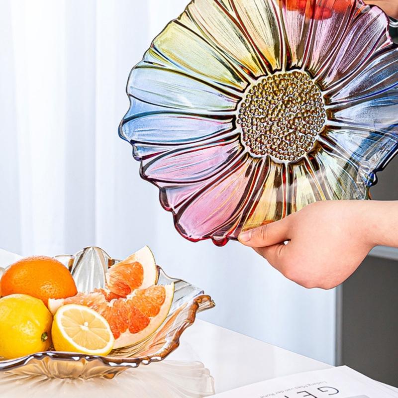 Sunflowers Pattern Glass Serving Tray With Multiple Color Great For Displaying Snacks Fruits And Dessert At Gatherings