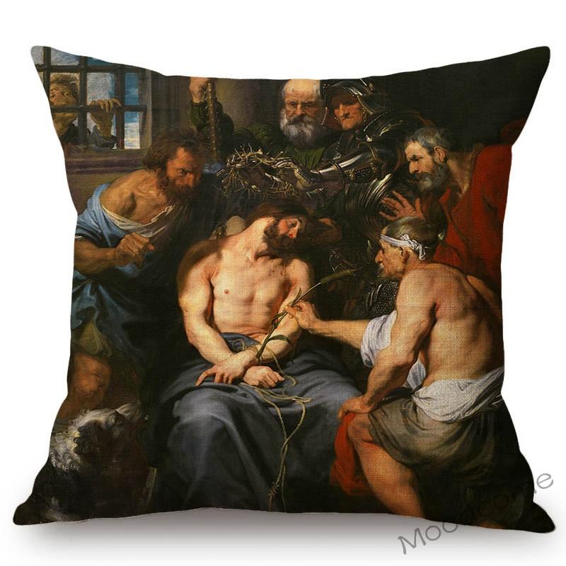Van Dyck Renaissance Baroque Famous Oil Painting Royal Court Lady Wall Art Sofa Pillow Case Mourning Christ Linen Cushion Cover