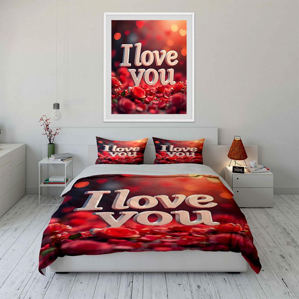"I Love You Romantic Bedding Set" Bedding Duvet Cover Set Duvet Cover Pillowcases (1 * Duvet Cover 2 * Pillowcases, without duvet insert)