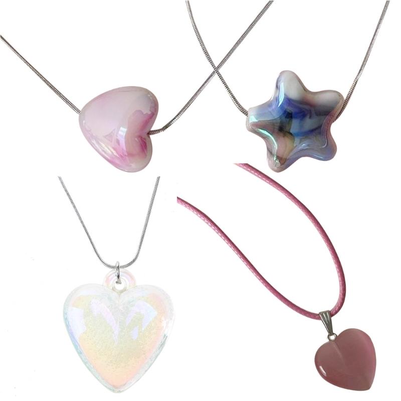 Korea Titanstahl Liebeskette 2023 Weiblich Nische Kalter Wind Schlangenkette Stern Farbverlauf Herz Schlüsselbeinkette