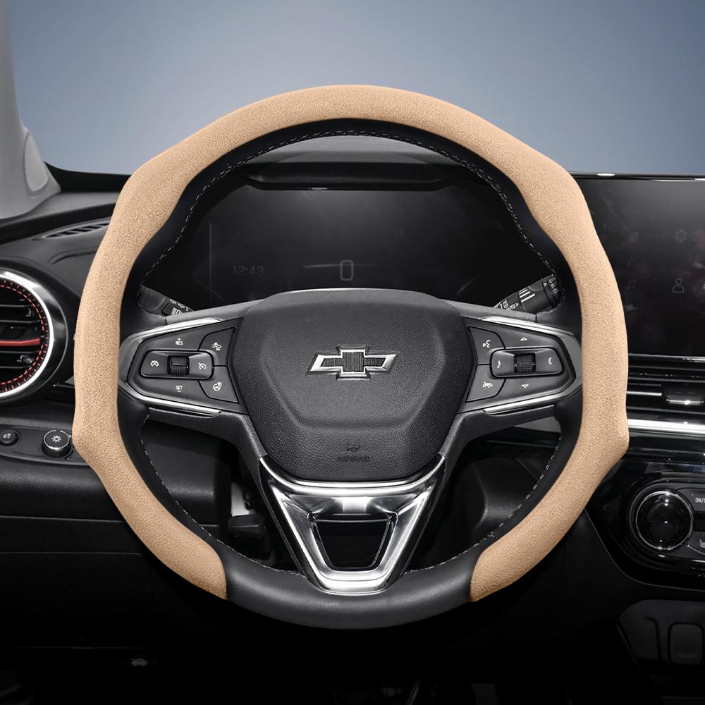 Suitable for Chevrolet Premium Suede Snap-On Steering Wheel Cover, Non-Slip and Durable, Round and D-Shaped Steering Wheel Available Cruze Spark Capti