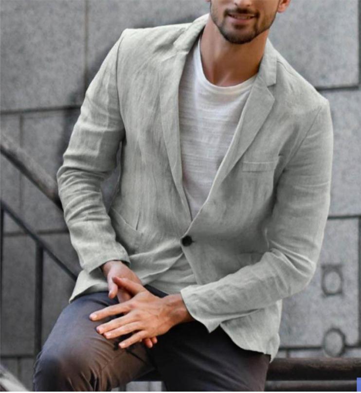 Men's Linen Cotton Casual Blazer Long Sleeve Loose Fit Spring Fall Jacket