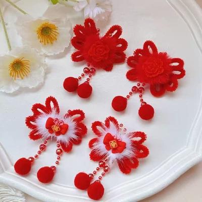 Červená spona do vlasů na 1 rok pro ženy Dívky Sladká všestranná spona do vlasů s červeným střapcem Čínský styl vlasové doplňky Děti Dárky