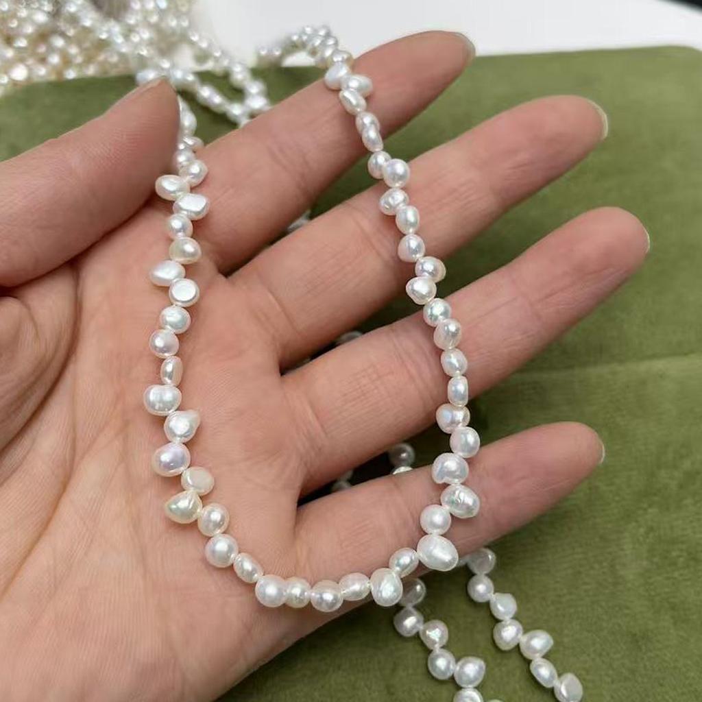 Top Sided Drilled Hole Pearl 4-5mm, Elegant White Natural Freshwater Pearl Beads for DIY Necklace, Bracelet, Anklet Accessories, Jewelry Making, 36cm