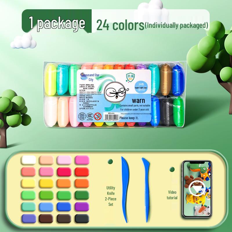 Super Light Non-Toxic Odorless Clay for Kids - 12 Colors Playdough Set