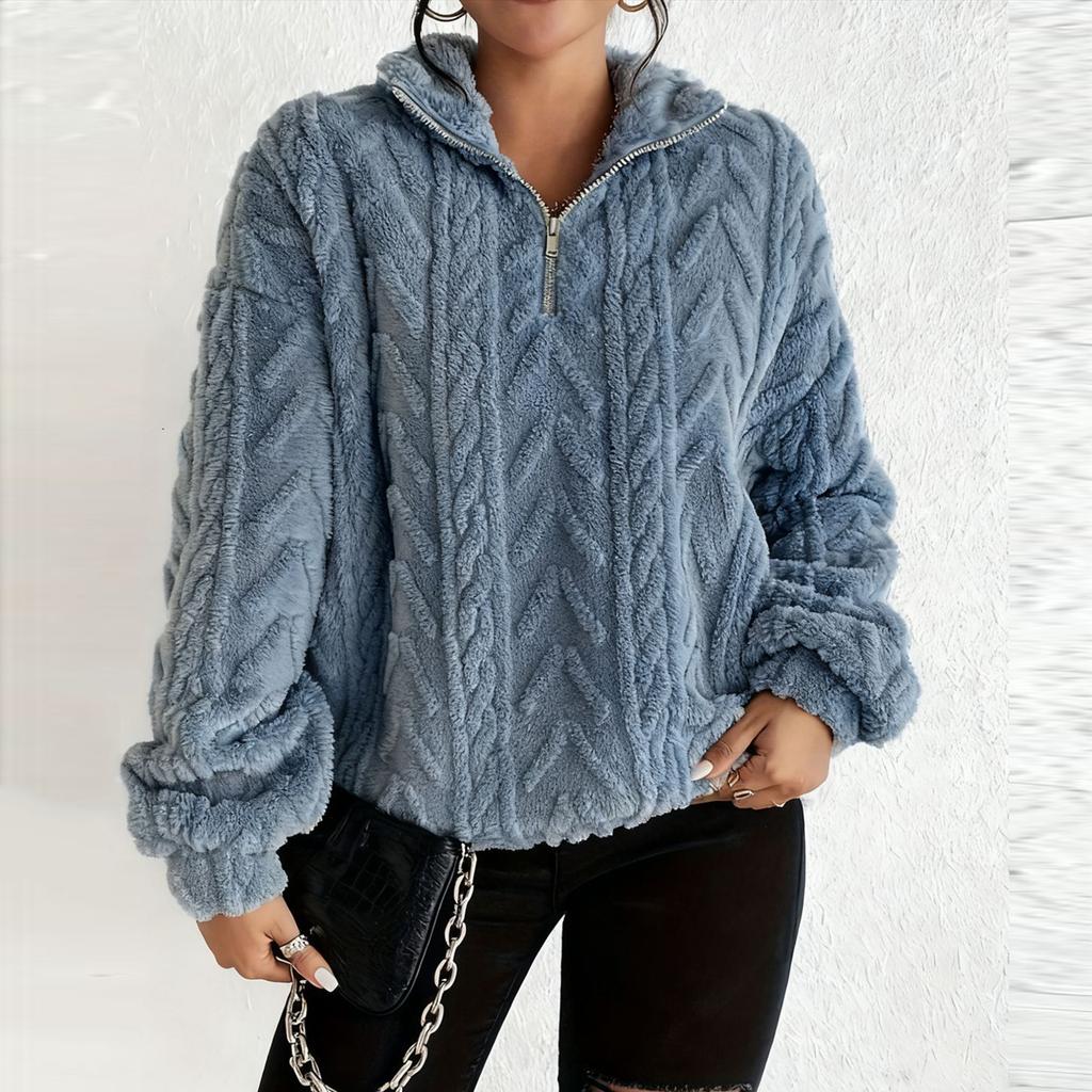 Women's Fashion Casual Long-sleeved Zip Winter Warm Tops Loose Outerwear Sweatshirt