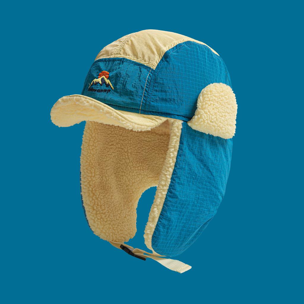 Japanese Style Bomber Hat Retro 5-Panel Color Matching Cycling Cap Men Women Autumn Winter Caps Plush Warm Ear Ski Pilot Hat