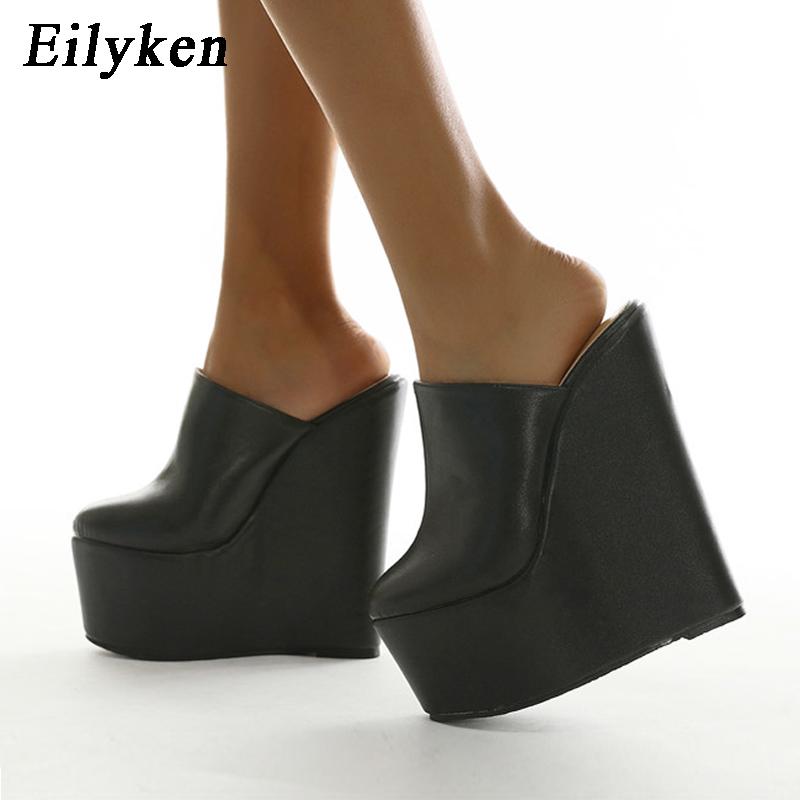 Mode Eilyken Neue Frühling Super Plateau Keilabsatz Damen Hausschuhe Nachtclub Sandalen Mules Party Schuhe
