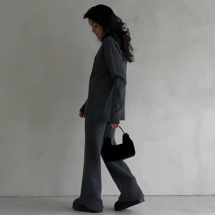 Women Solid Color Long Sleeve Hooded Hoodies Suit Autumn Winter Loose Top Wide Leg Pants