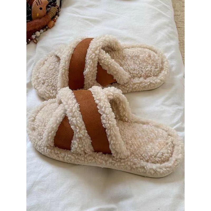 

Shoes Women s Autumn and Winter Casual Round Head Home Flat Heel Mao Mao Slippers Versatile Fashion Soft Bottom Premium Cotton Slippers 40-41 коричневый