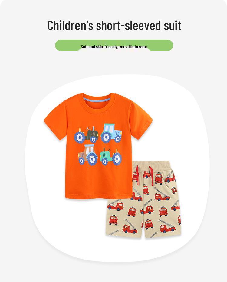 Summer Children's Cartoon Print Shorts & T-Shirt Set - European & American Style, Two-piece.