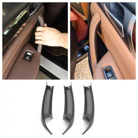 Carbon Fiber Door Handle Panel Cover Armrest Handle Pull Trim For BMW X3 F25 3PC