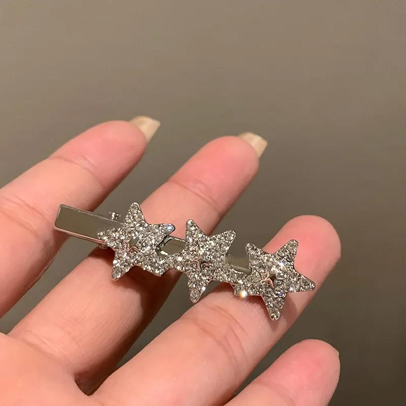 

Заколки для волос Y2k Stars с полными стразами для женщин, милые девичьи заколки, металлический зажим-уточка, украшение для челки на лбу, головной убор