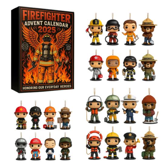 Firefighter Advent Calendar Christmas Countdown Calendar 2D Acrylic Firefighter Hanging Ornaments for Xmas Tree Decoration Festive Gift